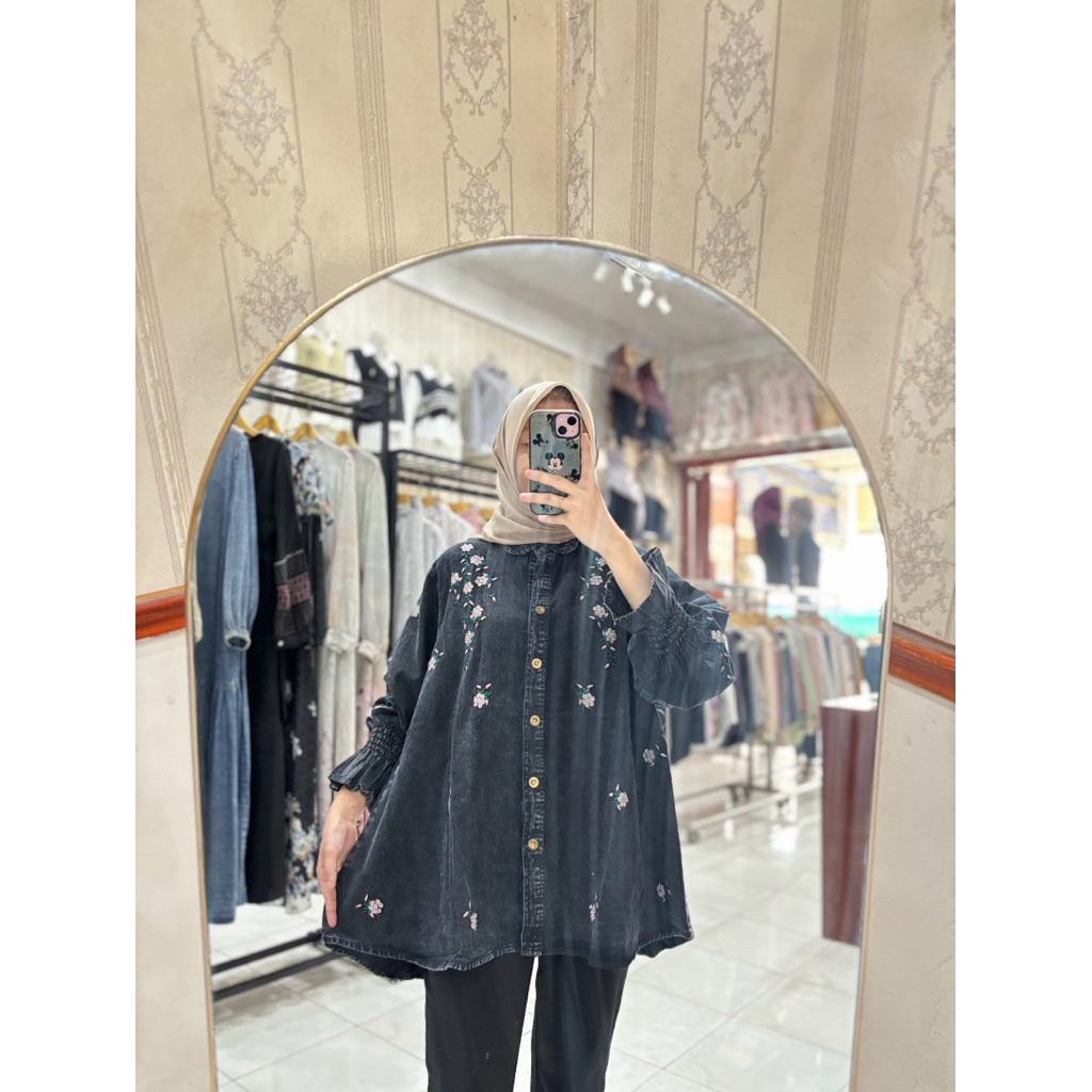 Atasan Jeans Bunga Bordir