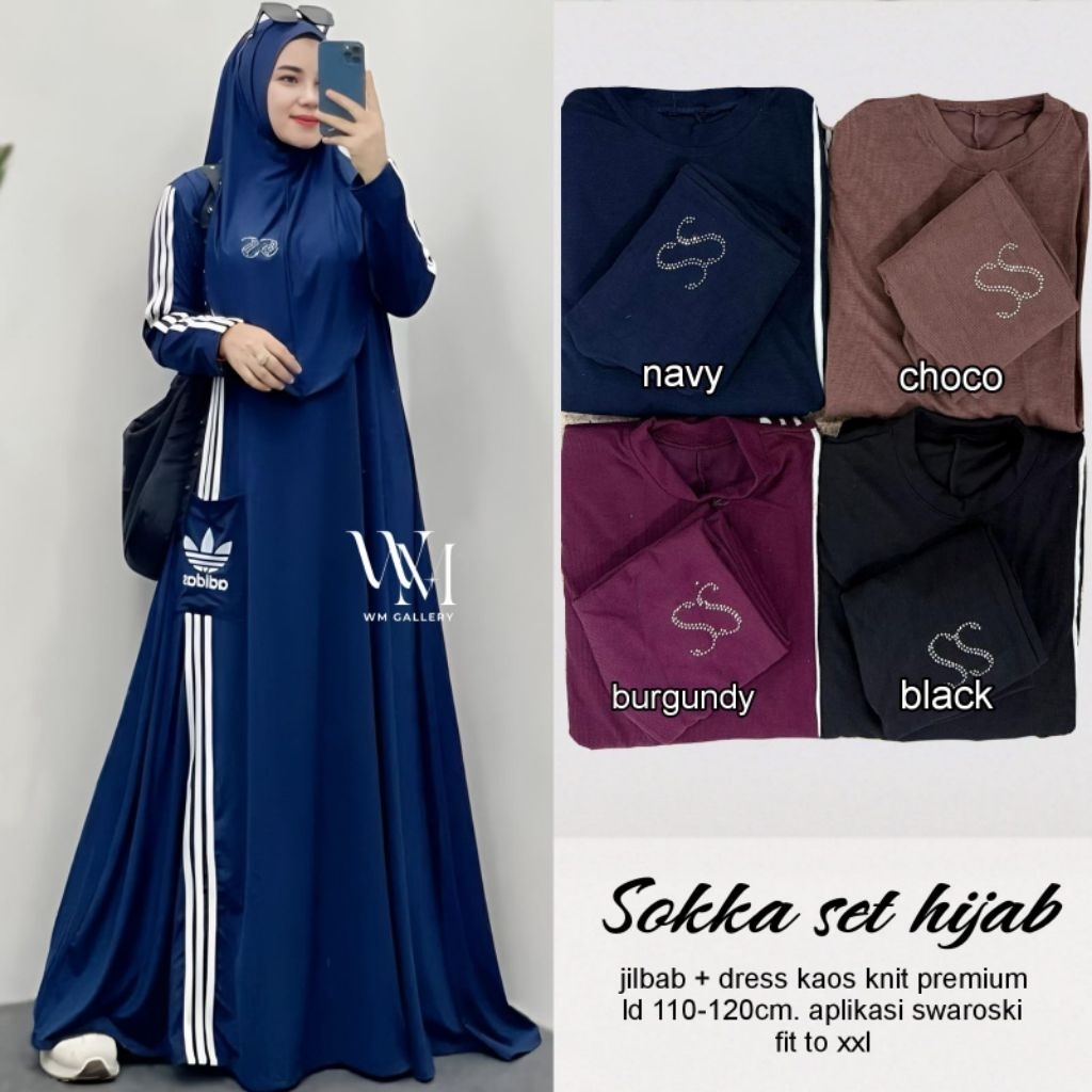 Gamis Wanita Muslimah Sporty Sokka Set By WM GALLERY Kaos Knit Premium Sopan Kekinian Harian Santai