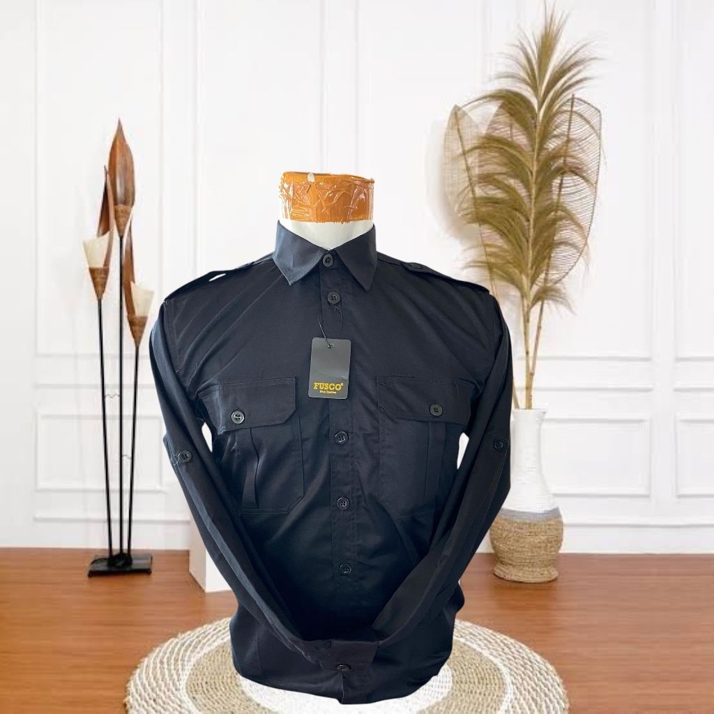 Kemeja PDH/PDL warna hitam lengan panjang-baju PDH lengan panjang warna hitam-kemeja safari warna hi