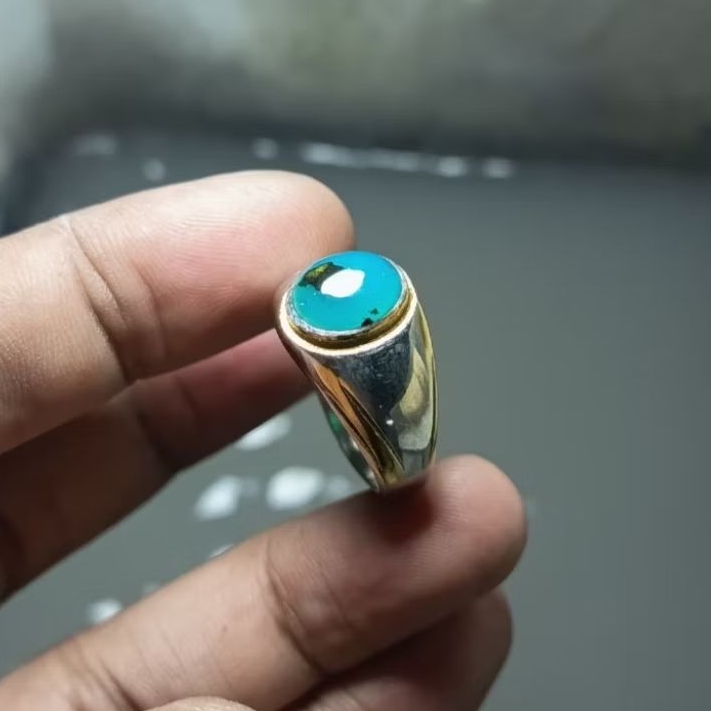 cincin batu bacan doko msjiko biru kristal sisa coklat original size-9/10