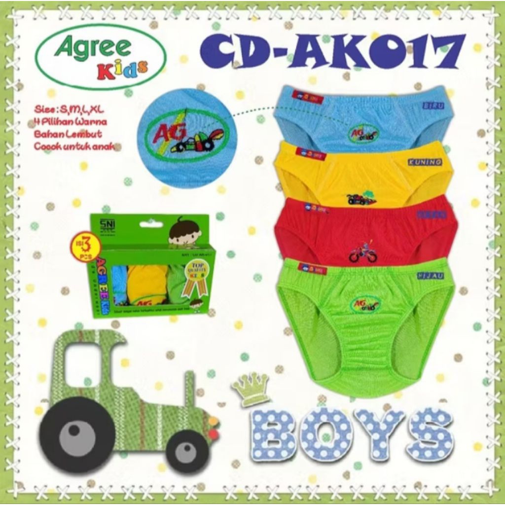 CELANA DALAM ANAK AGREE BORDIR / CELANA DALAM ANAK LAKI / CELANA DALAM ANAK AGREE