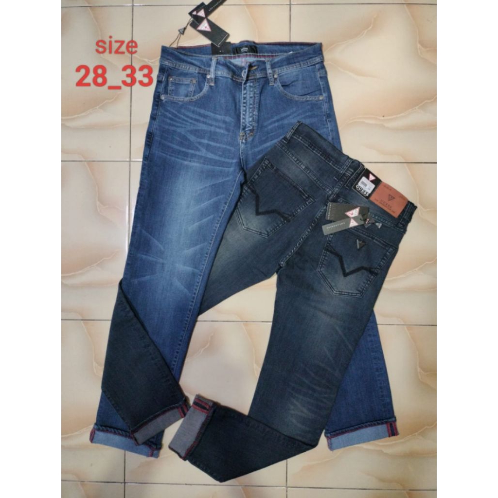 Celana jeans panjang GU3S model slim fit / celana panjang pria jeans ukuran jumbo 28 - 38