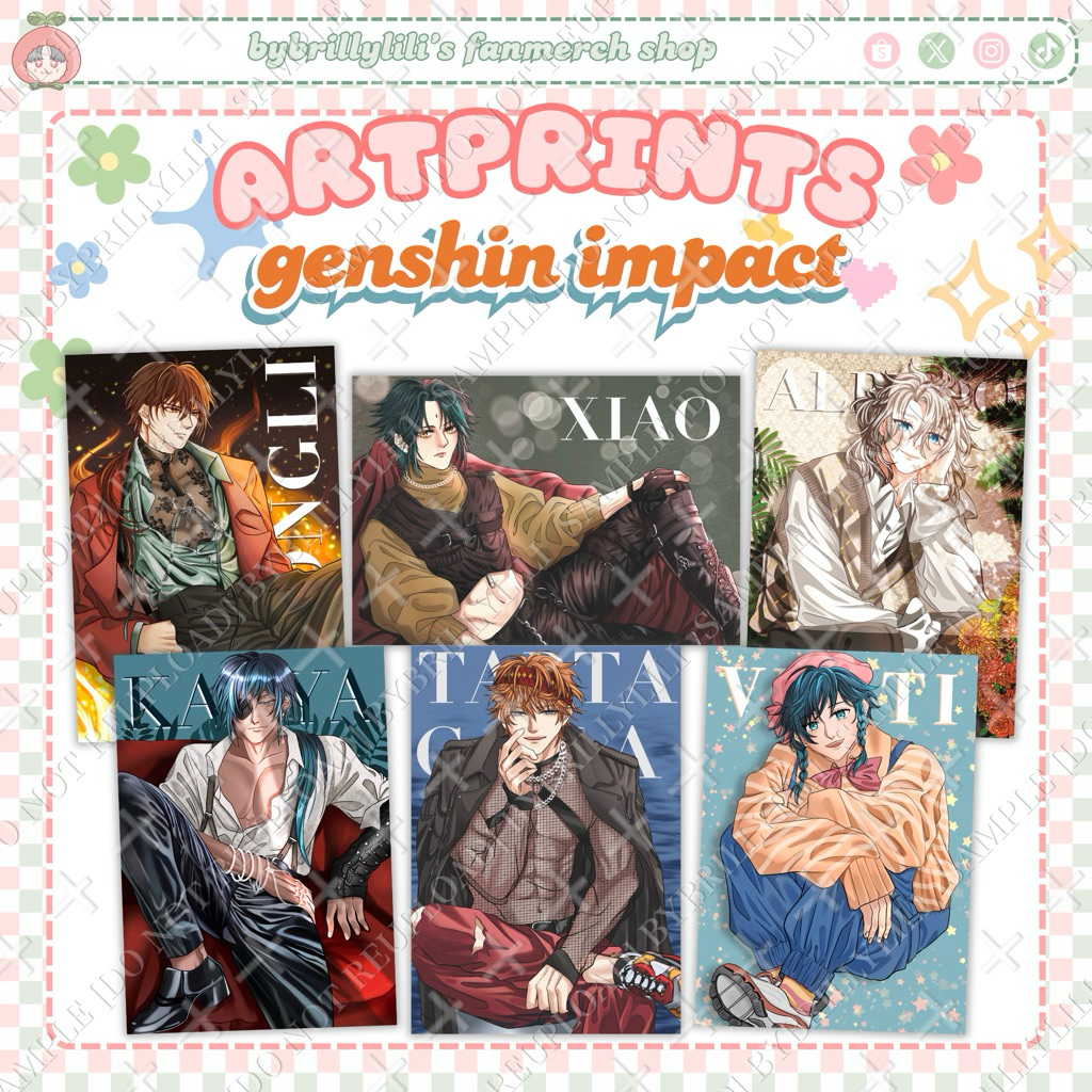 Genshin Impact Art Prints | Xiao Childe Kaeya Venti Zhongli Albedo | bybrillylili