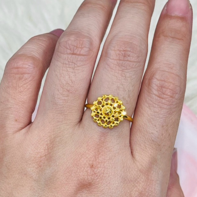 Cincin bulat borobudur kerawang uk 13 adjust simple elegant emas asli kadar 700
