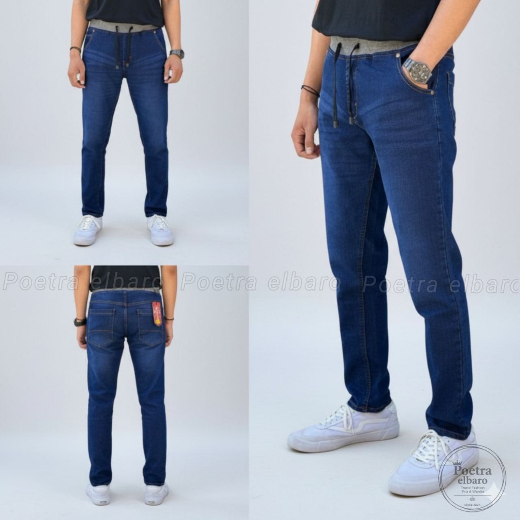 Celana Jeans Pinggang Karet Pria /Celana Jeans Pria Pinggang Karet Premium