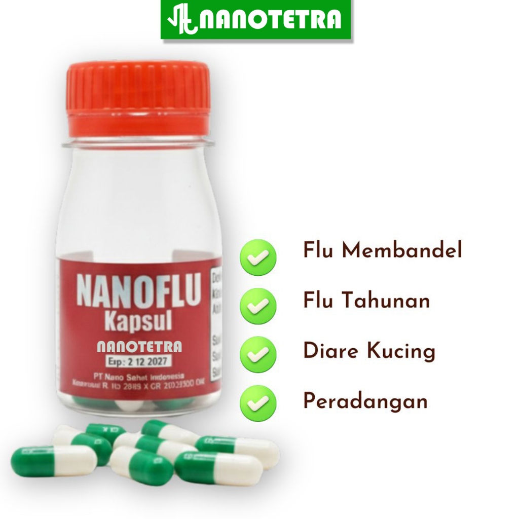 Nanotetra - NANO FLU obat kucing kapsul paten untuk flu diare flutd anabul 12 kapsul