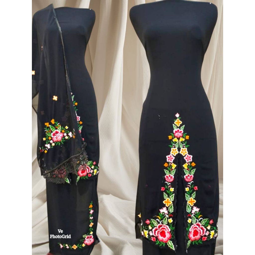 bahan baju kurung set selendang bordir padang