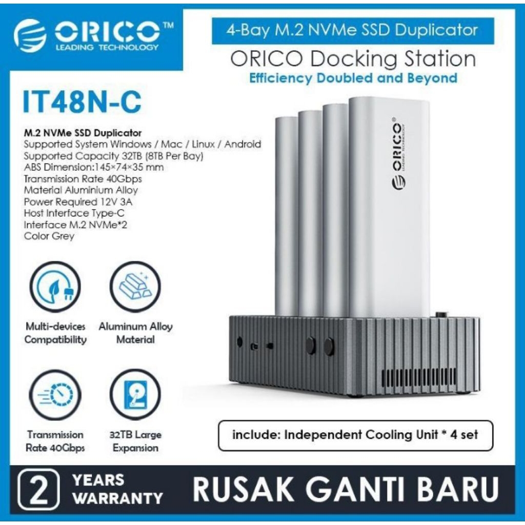 ORICO 4 Bay SSD NVMe to USB C Hard Drive Docking Station 40Gbps M.2 PCIE Adapter -IT48N-C