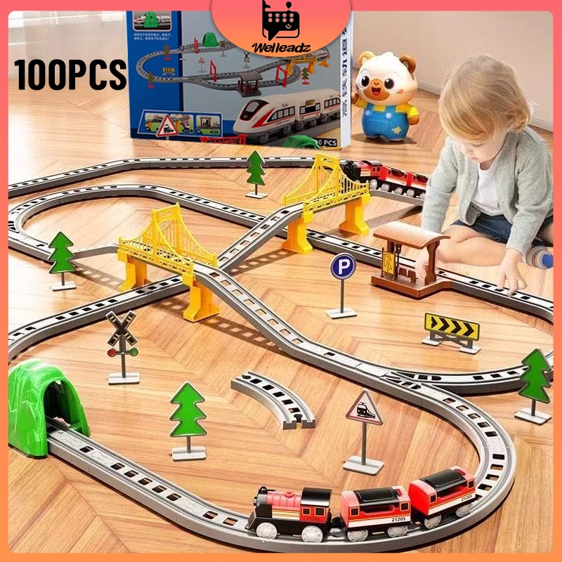 DIY Kereta Api Mainan Rel Panjang Mainan Kereta Rel Listrik Kereta Api Rail King Mainan Anak Laki La