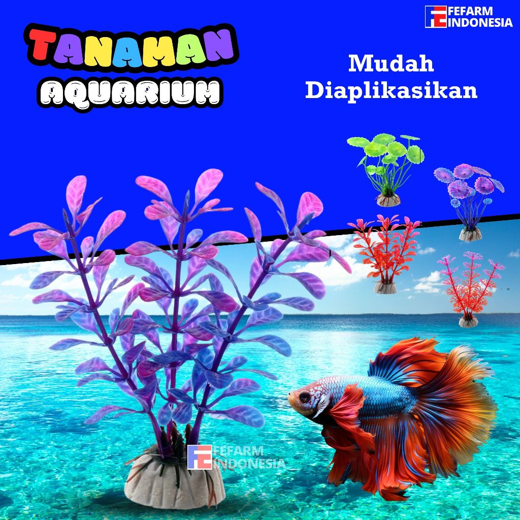 BUNGA PLASTIK HIAS AQUARIUM | Tanaman Aksesoris Akuarium | Pohon Daun Batu Tambahan Hiasan Ikan FEFA
