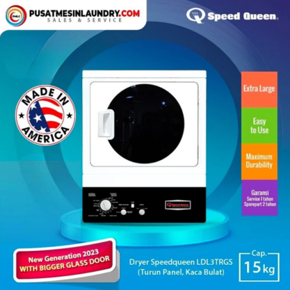 Speed Queen Mesin Pengering Gas 15kg Kaca Bulat Turun Panel 3TRG