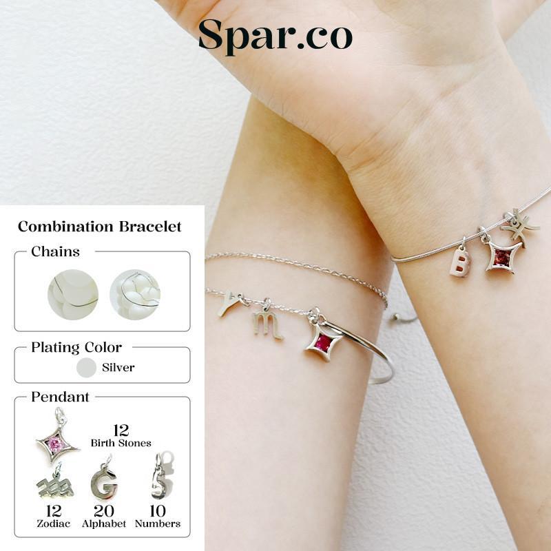 Spar.co DIY 3 Charm Gelang Serut Double Layer Silver Rhodium SP-BB3-013