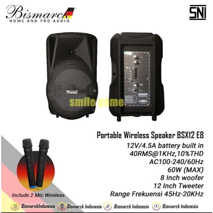 Speaker Portable Bismarck BSX-12 E8 8inch Speaker Meeting