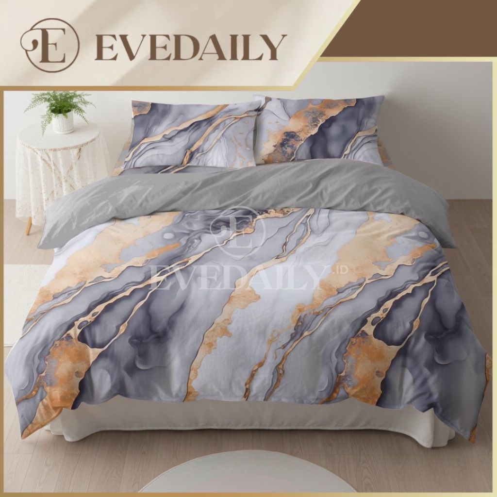 Bed Cover Set  Kazuya Marble Mix Plain Silver - 90x200 - 200x200 - Evedaily