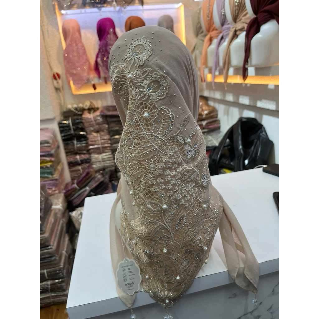 Jilbab Bordir Kerancang Payet by Bugis Hijab Premium Kerudung Bahan Paris Jepang Import Quality