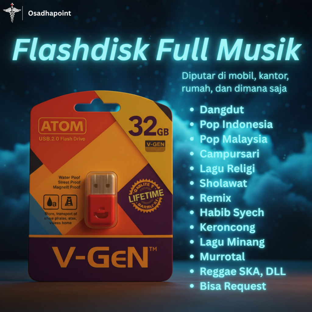 FLASHDISK FULL MUSIK SEMUA GENRE V-GEN 32GB - BISA REQUEST MUSIK 3000 MP3 MP4