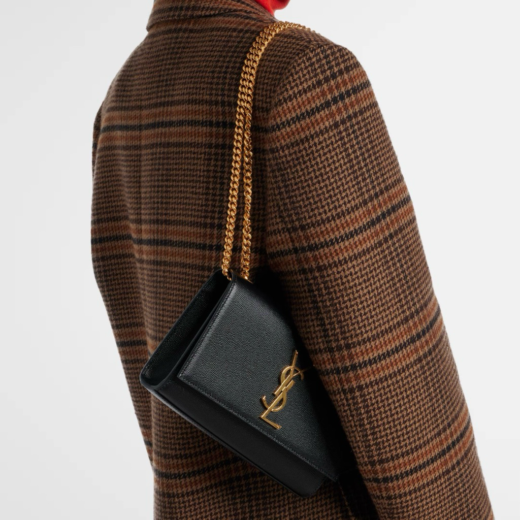 SAINT LAURENT YSL Small Kate Chain Shoulder Crossbody Bag in Grain de Poudre Caviar Embossed Leather