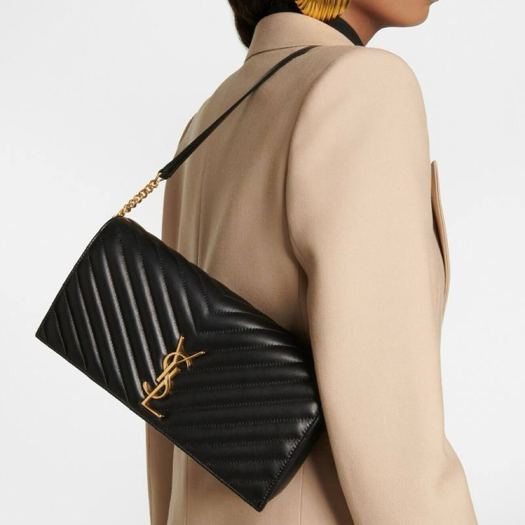 SAINT LAURENT YSL Medium Kate 99 Quilted Flap Clutch Shoulder Crossbody Bag in Nappa Leather