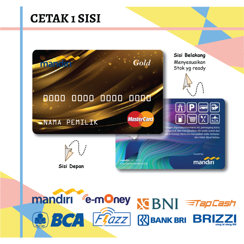 KARTU EMONEY DEBIT CARD MASTER CARD GOLD E TOLL MANDIRI FLAZZ BCA BNI TAPCASH BRIZZI BRI - 1 SISI