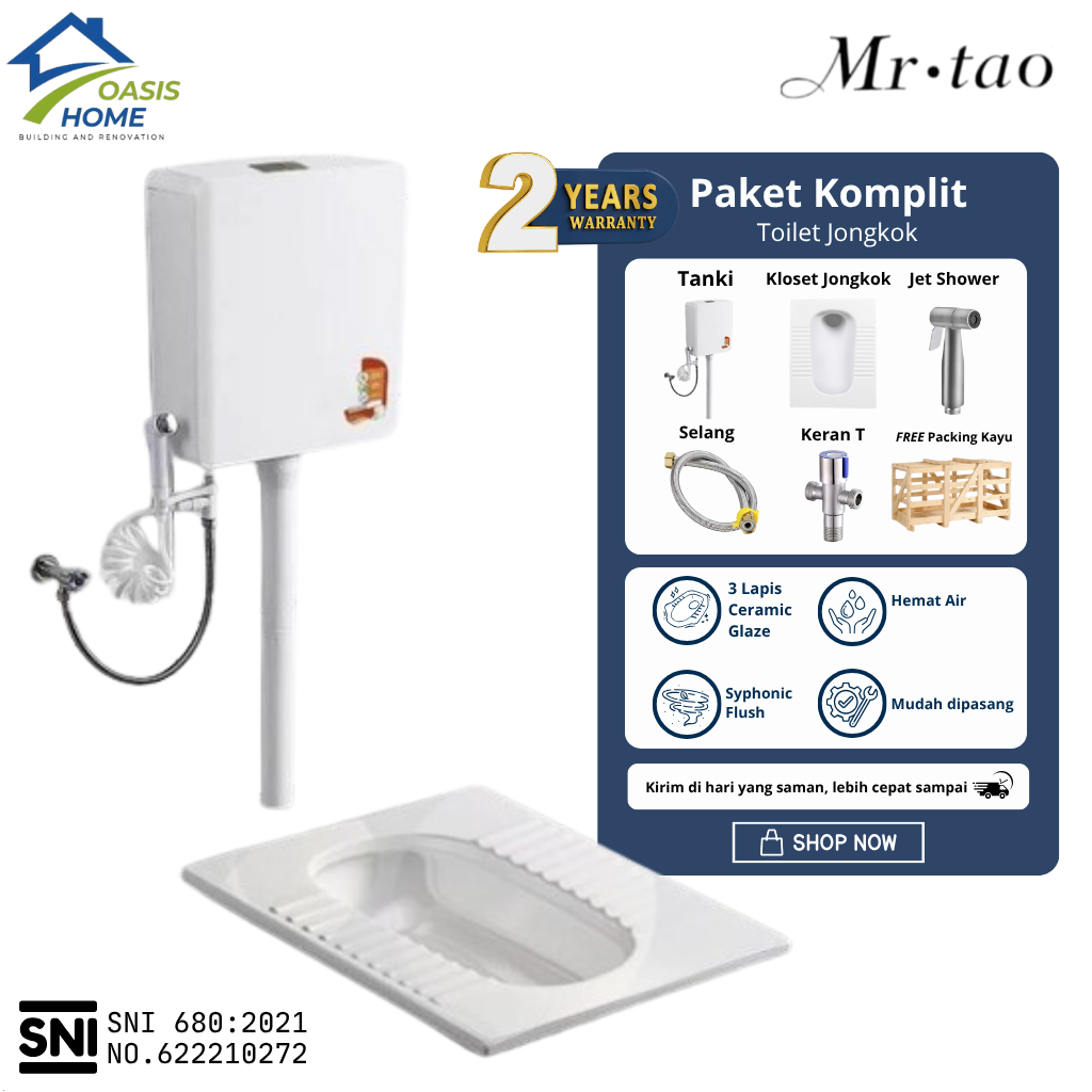 OASIS HOME - Closet Kloset Jongkok 1Set Energy Saving Water Tank Basic WC Jongkok Bahan Keramik Warn