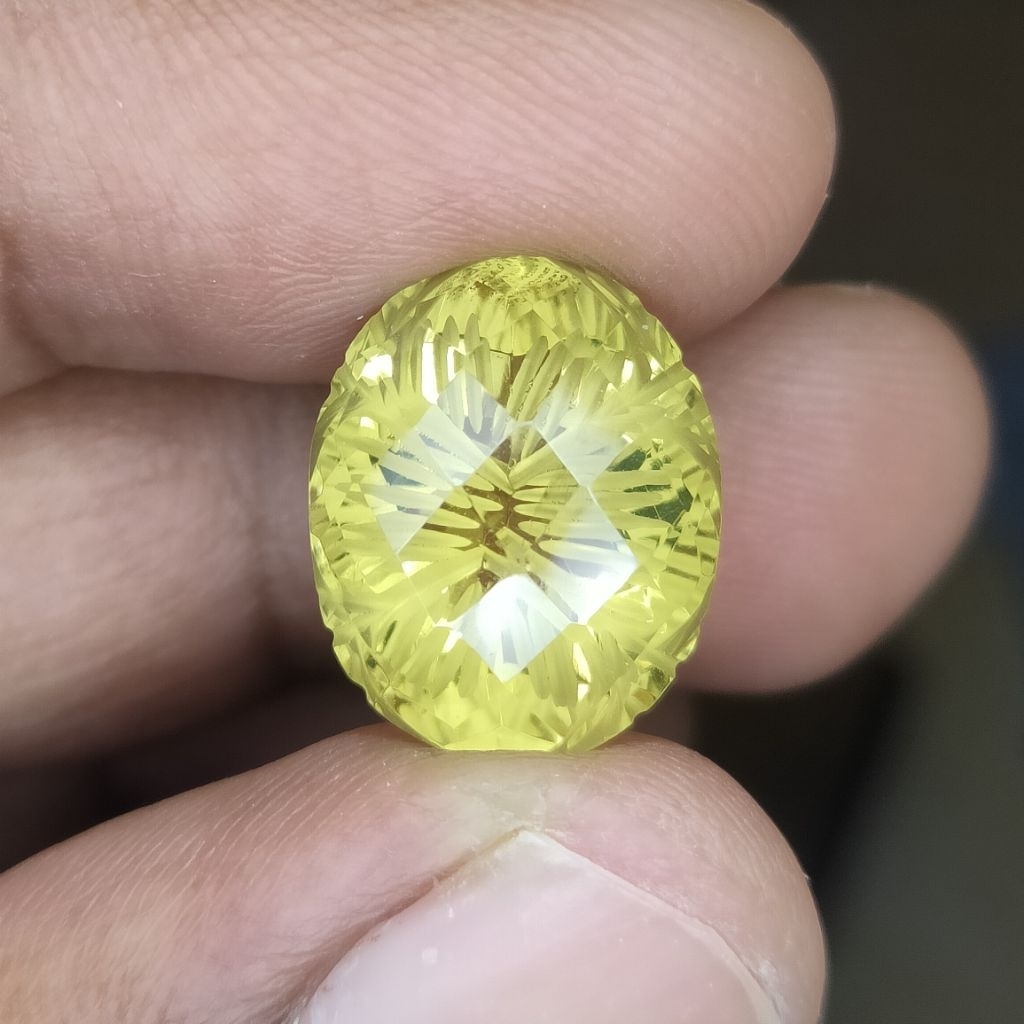 NATURAL CITRINE KECUBUNG KUNING OVAL CUSTOM CHEKERBOARD