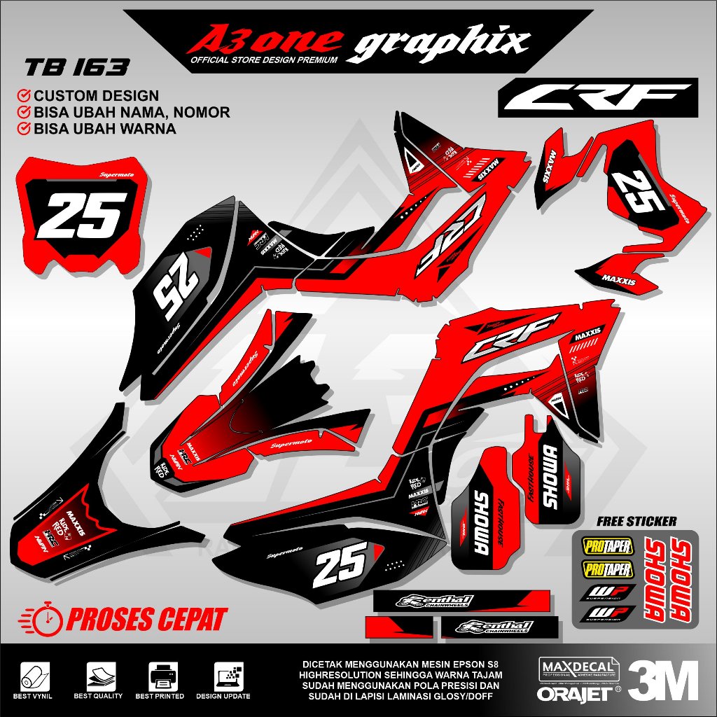 TB163 Decal Striping Motor CRF 150L Desain Simpel – Bisa Custom – Bahan Tebal & Tahan Lama
