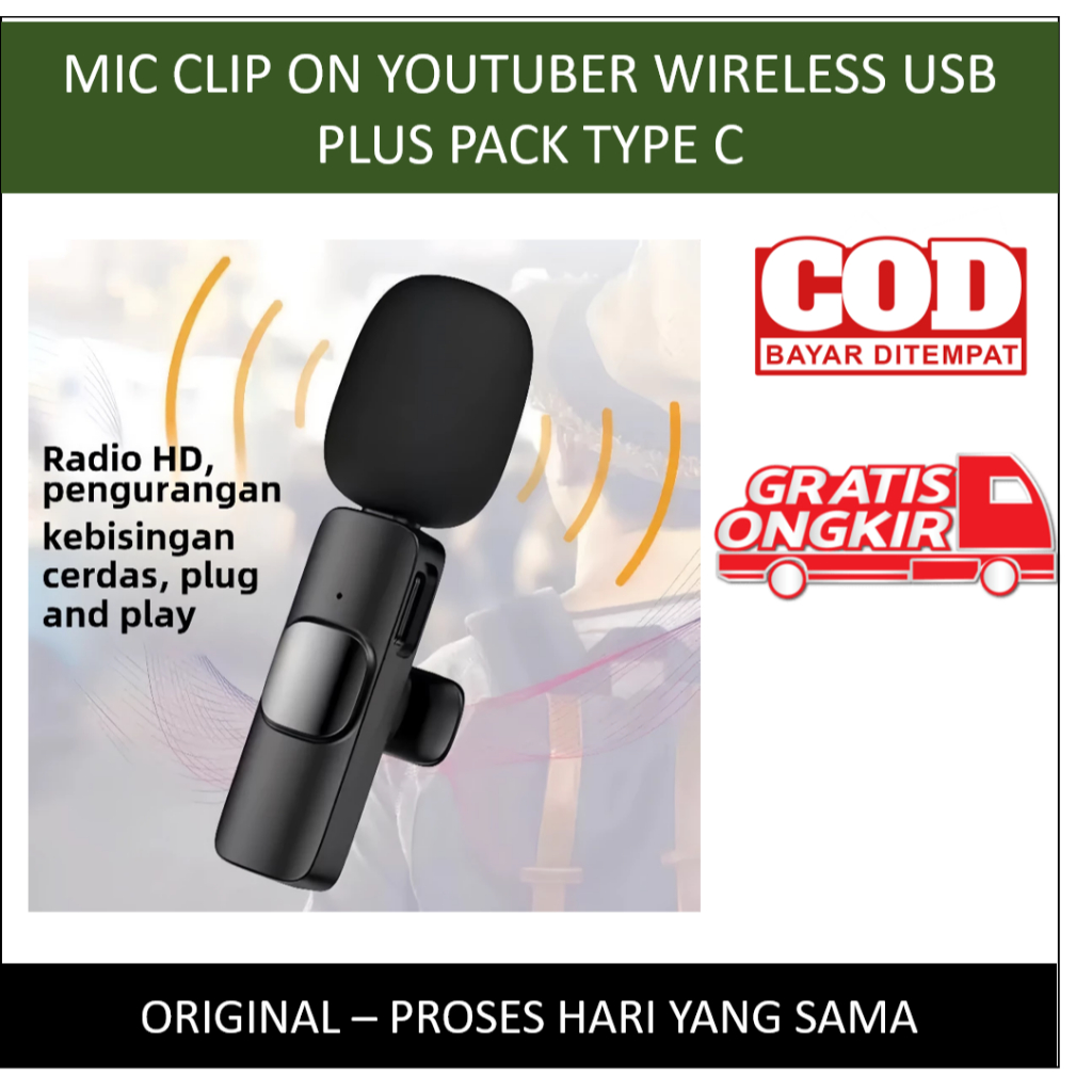 MIC CLIP ON YOUTUBER WIRELESS USB PLUS PACK TYPE C / MIC YOUTUBER BLUETOOTH
