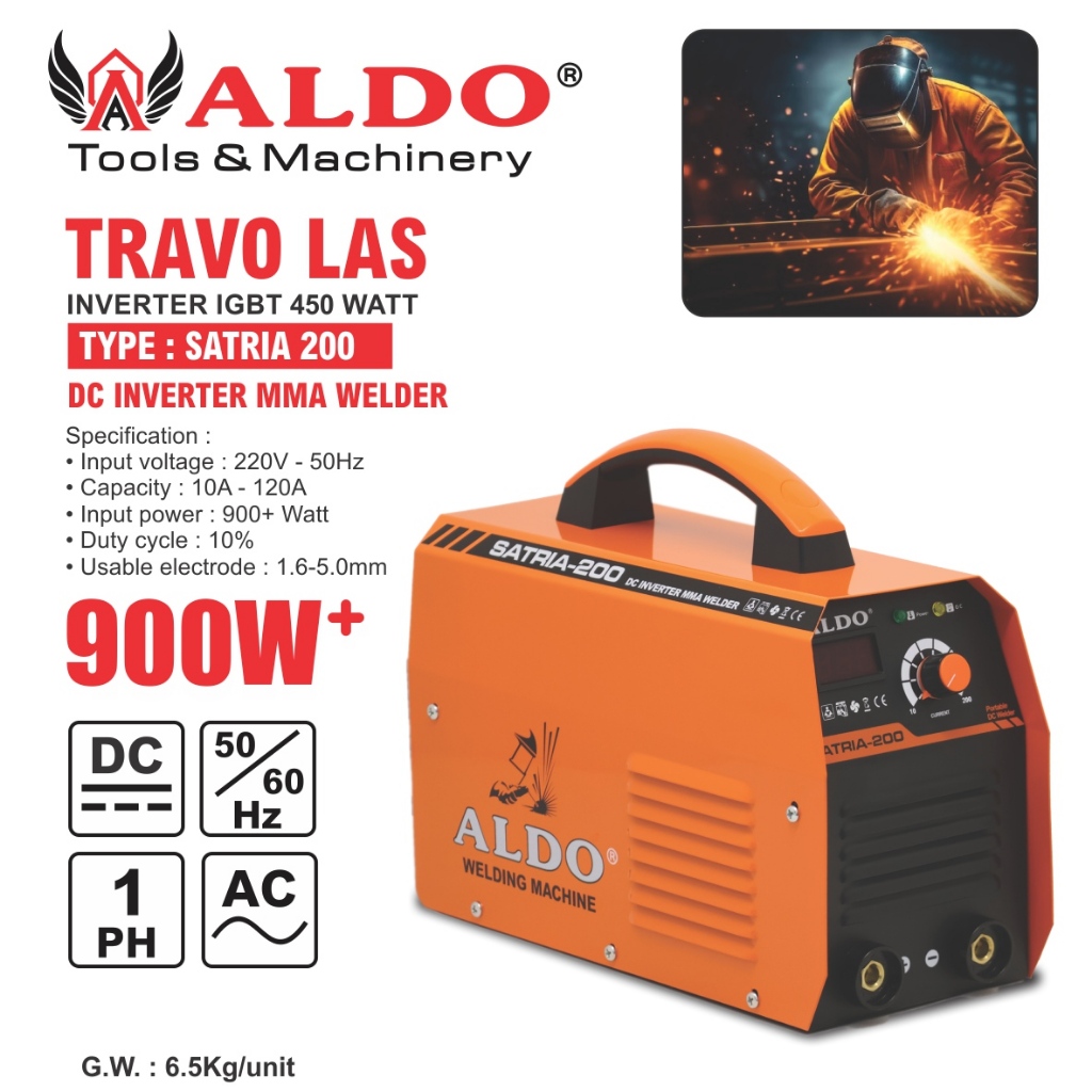 TRAVO LAS INVERTER  TYPE : SATRIA 200 / MESIN LAS 900 WATT DC INVERTER MMA / DC INVERTER MMA WELDER 