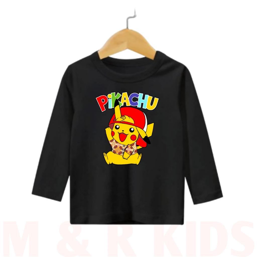 kaos pikacu batik viral/pakaian anak cewek dan cowok lengan panjang untuk usia 2-12 tahun