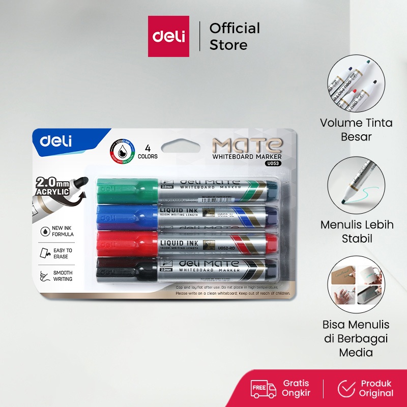 Deli Whiteboard Marker Set / Paket Spidol Papan Tulis 4 Warna U053