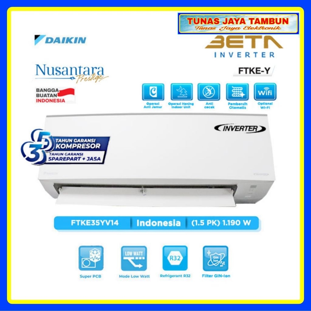 AC DAIKIN FTKE 35 YV 14 / AC DAIKIN INVERTER INDONESIA 1.5 PK / DAIKIN FTKE 35YV14 INVERTER 1,5 PK