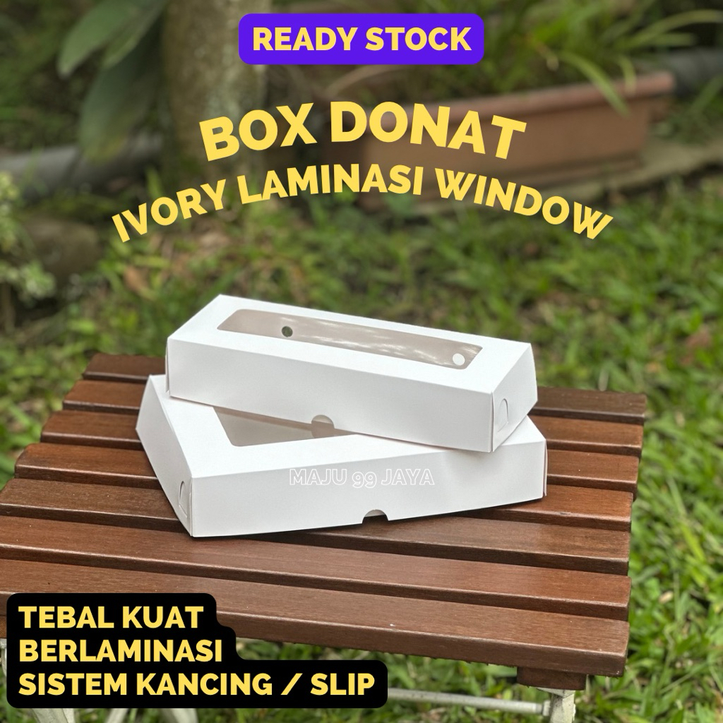 Box Donat isi 3 & Donat isi 6 Ivory Laminasi Window Polos | Dus Donat Putih Laminasi Jendela Untuk K