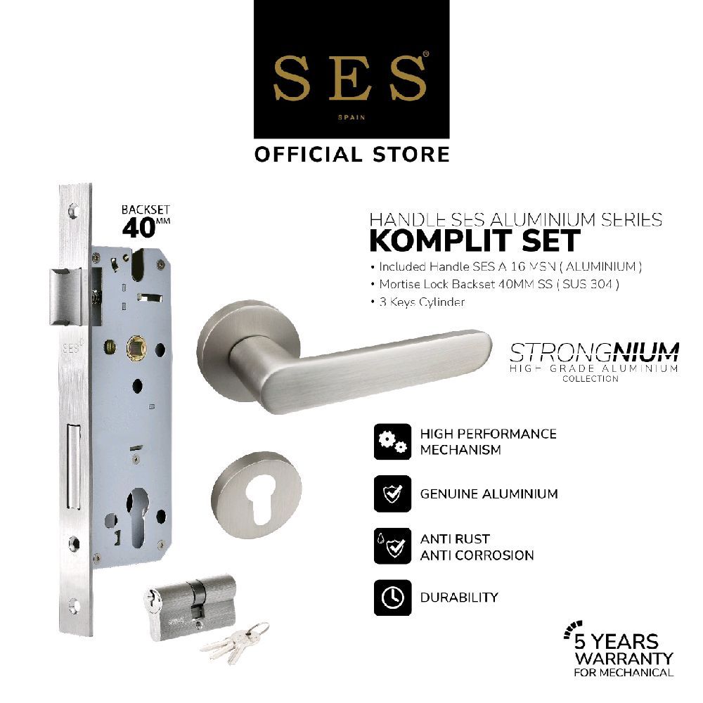 Gagang Pintu Set - Handle Pintu SES Aluminium A16 MSN + Body SES ECO E2030 - 40mm SS