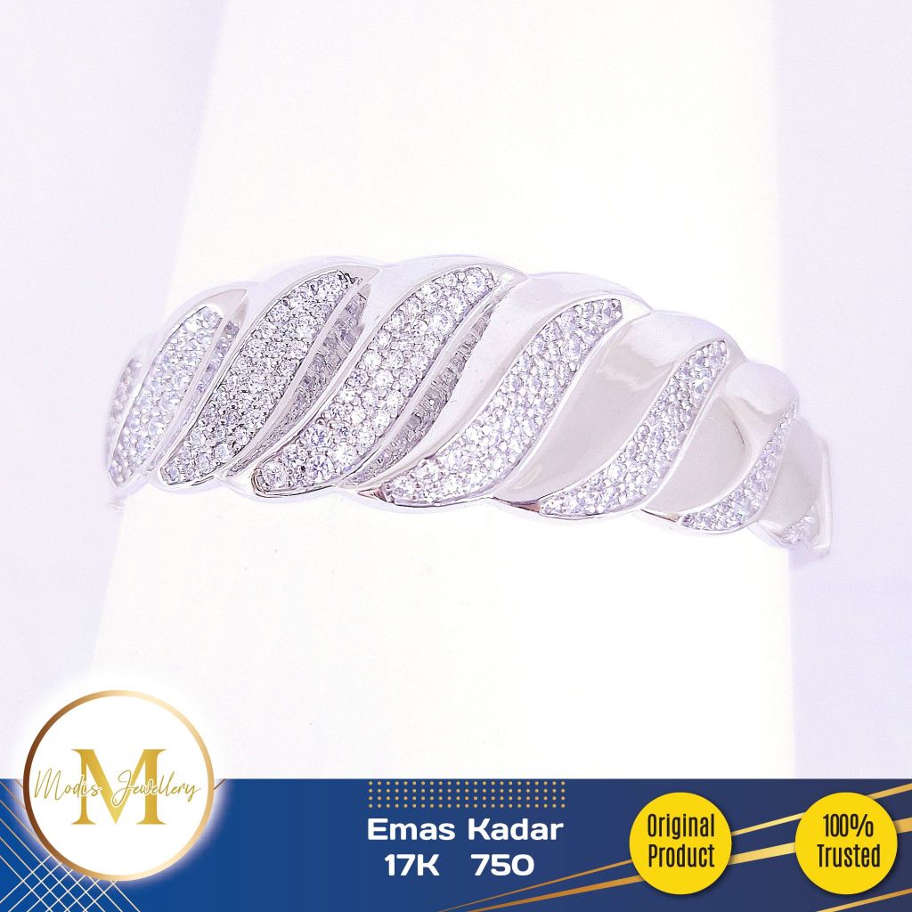 MODIS JEWELLERY - Gelang Bangle Fashion Lebar Putih  - Emas 17k 750
