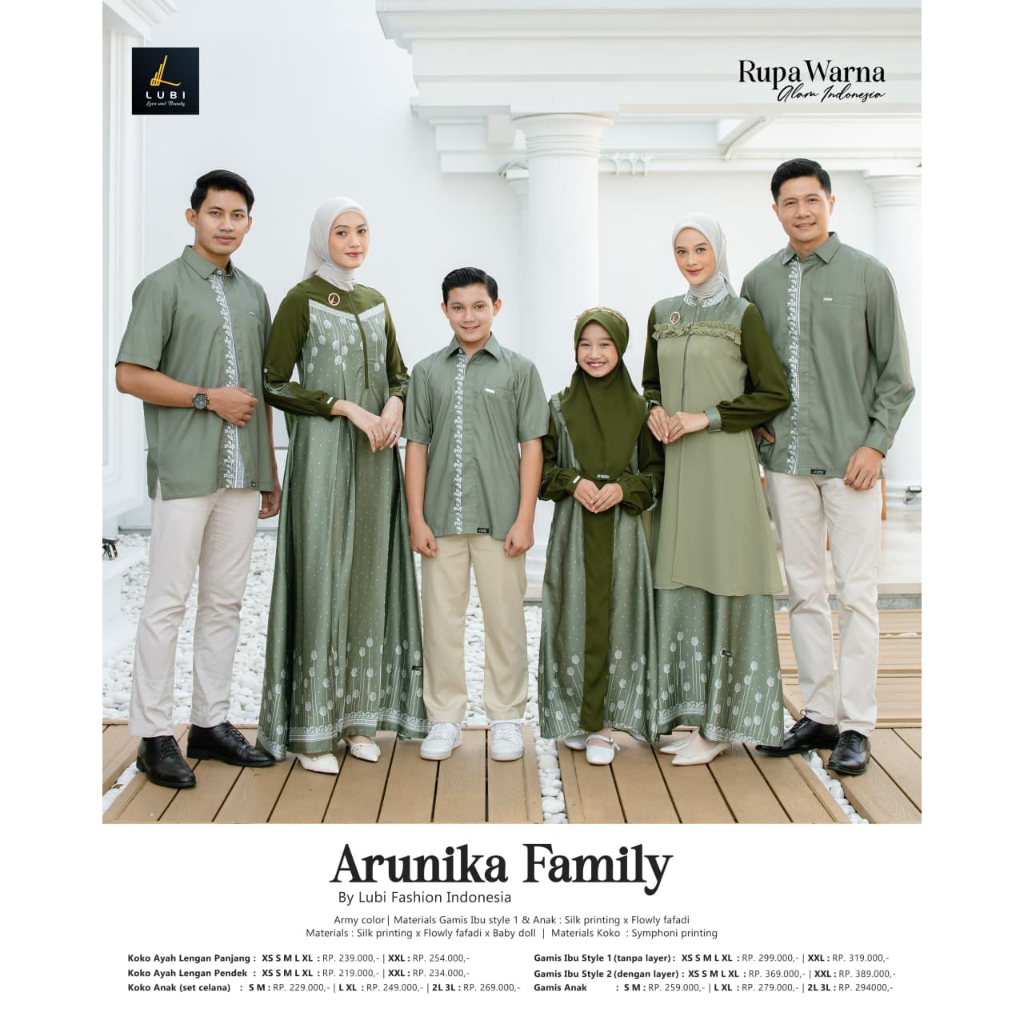 Lubi Arunika (Army) Family - Sarimbit Keluarga Muslim Premium | Gamis Couple & Koko Couple Lebaran 2