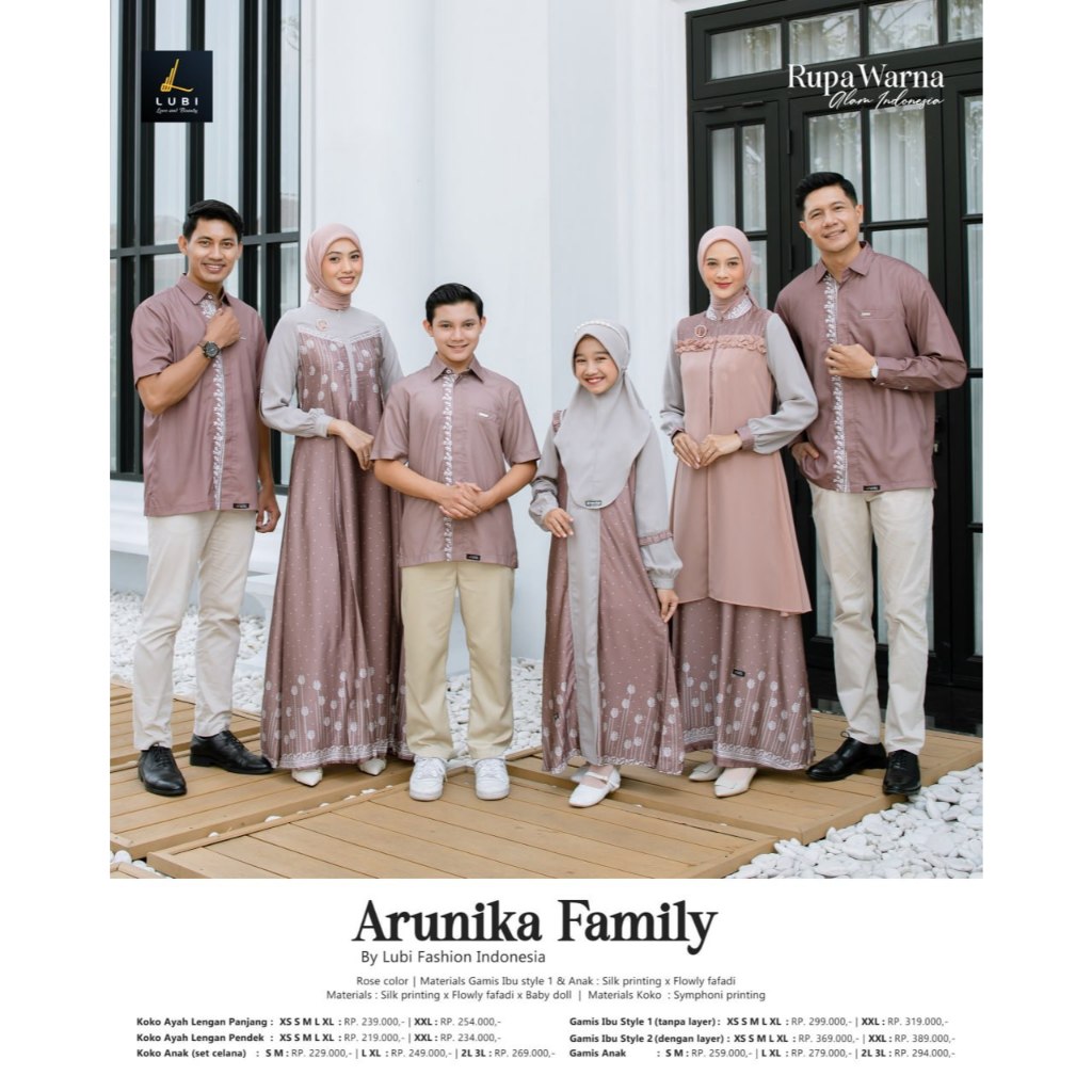 Lubi Arunika (Rose) Family - Sarimbit Keluarga Muslim Premium | Gamis Couple & Koko Couple Lebaran 2