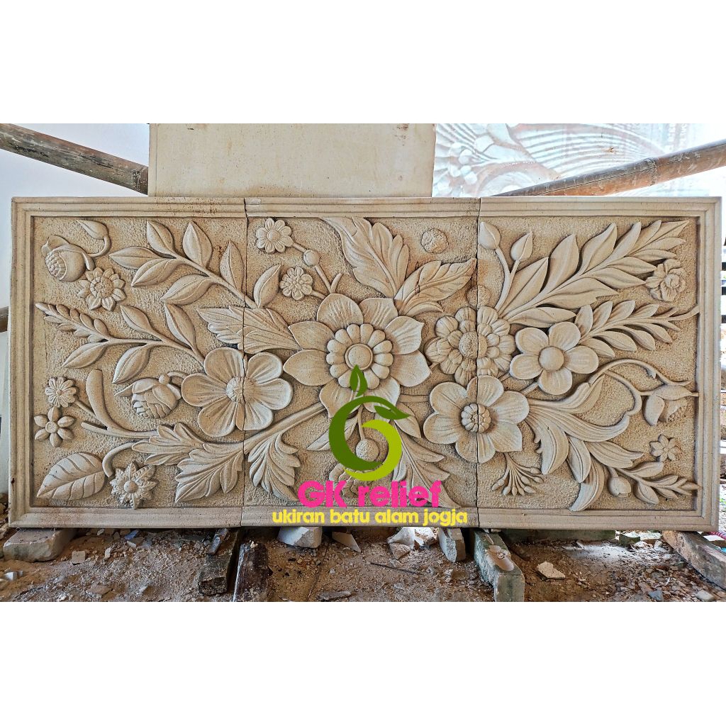relief batu paras motif bunga custom