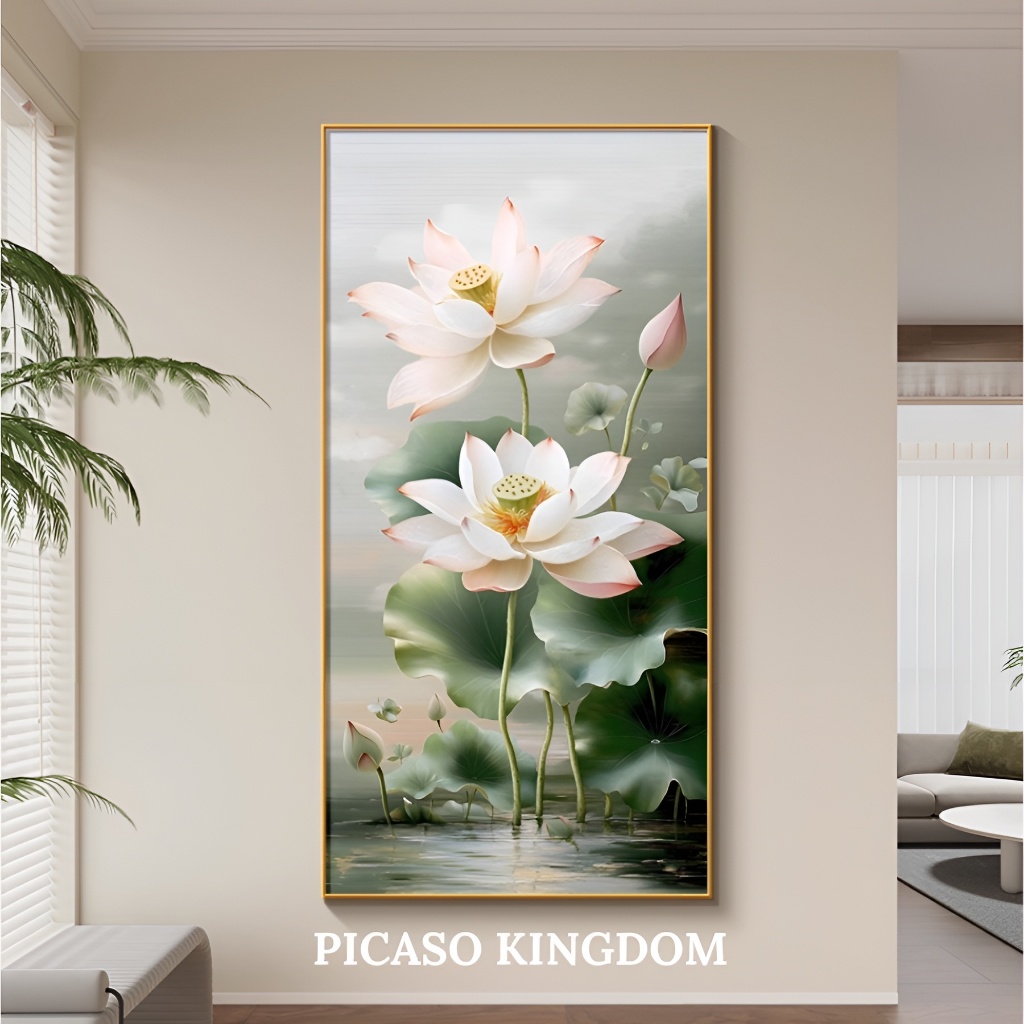 Lukisan Porcelain Diamond 5D Painting Hiasan Dinding Mewah - Bunga Lotus Mewah Hoki - Bingkai Alumin
