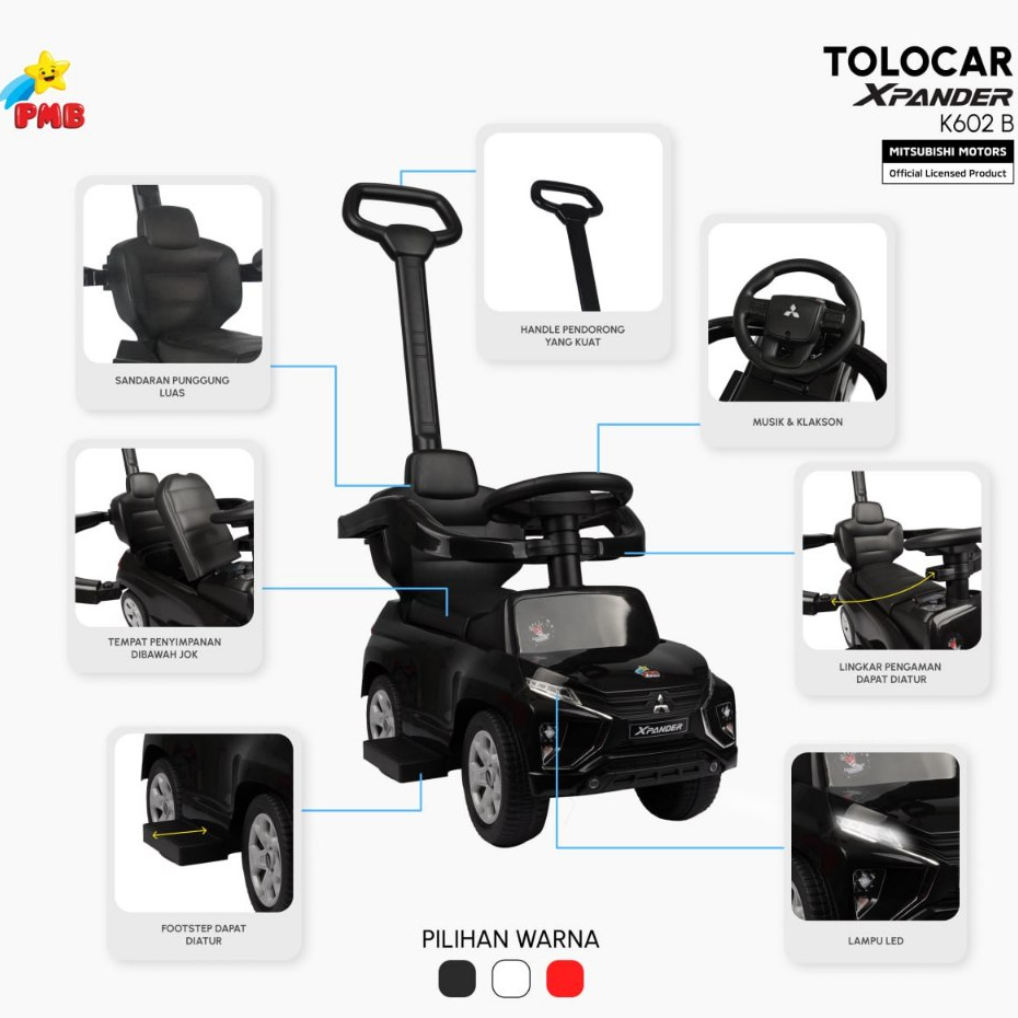 Mobil Tunggang Mitsubishi XPander Lisensi Mainan Mobil Anak Mode Dorong Kayuh Ada Musik ORIGINAL PMB