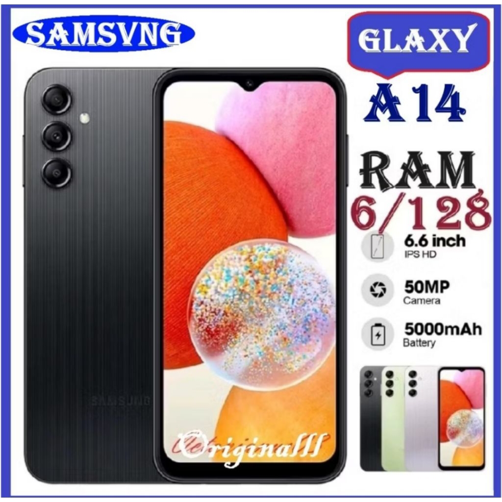 (COD) (ORi) BERGARANSI Hp GALXY A14 RAM 6+128GB | Bterai 5000mAh | Layar 6,6inchi | Kamera 50MP+13MP