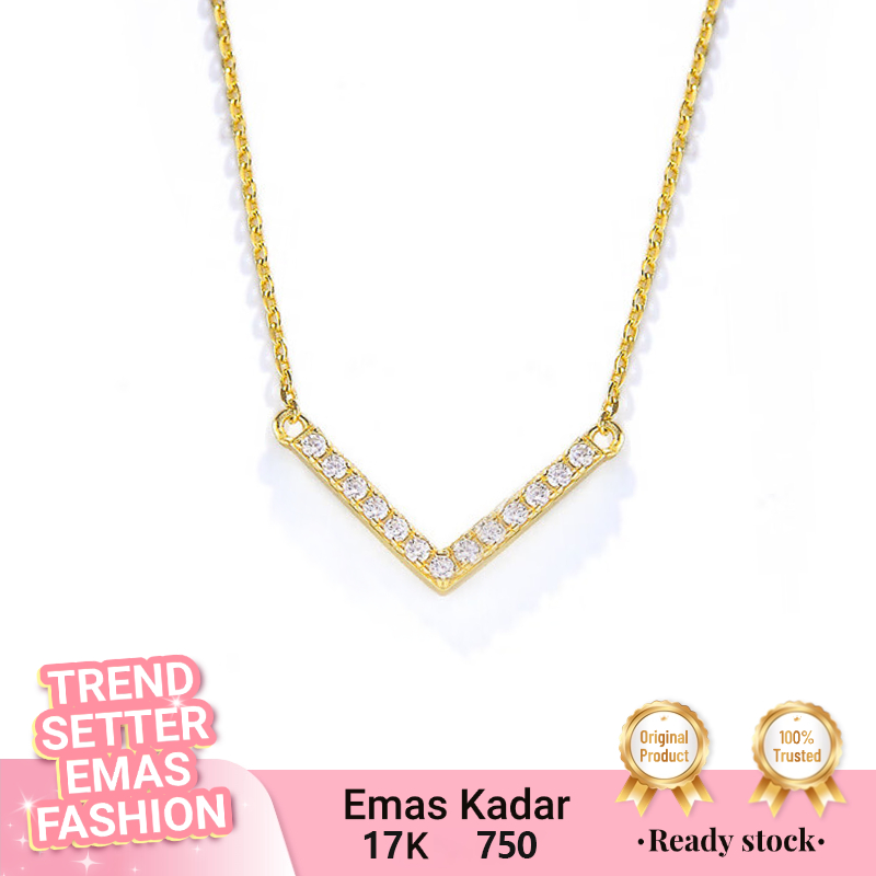 Kalung Emas Berlian Huruf V Berkilau Mewah Gold 17K