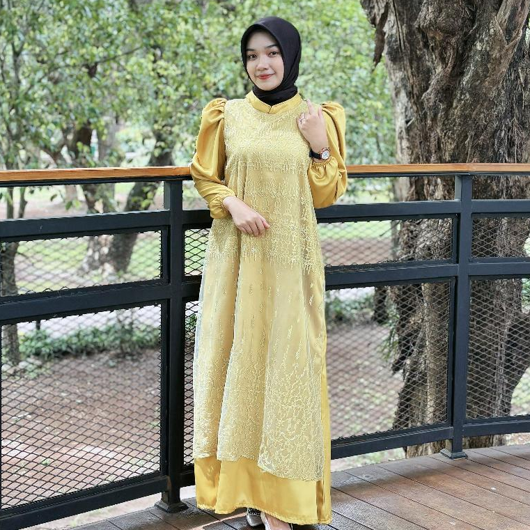 Sazkia Dress Satin Premium Mix Tile   Long Dress Muslimah Pesta