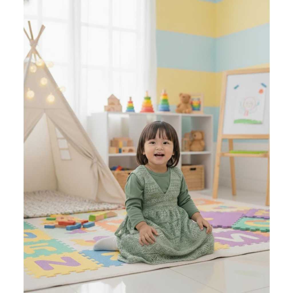 Gamis Bayi Perempuan Newborn 0-2 Tahun Vest BRUKAT Anak Rompi Katun Spandek Jersey Sage Hijau Wardah