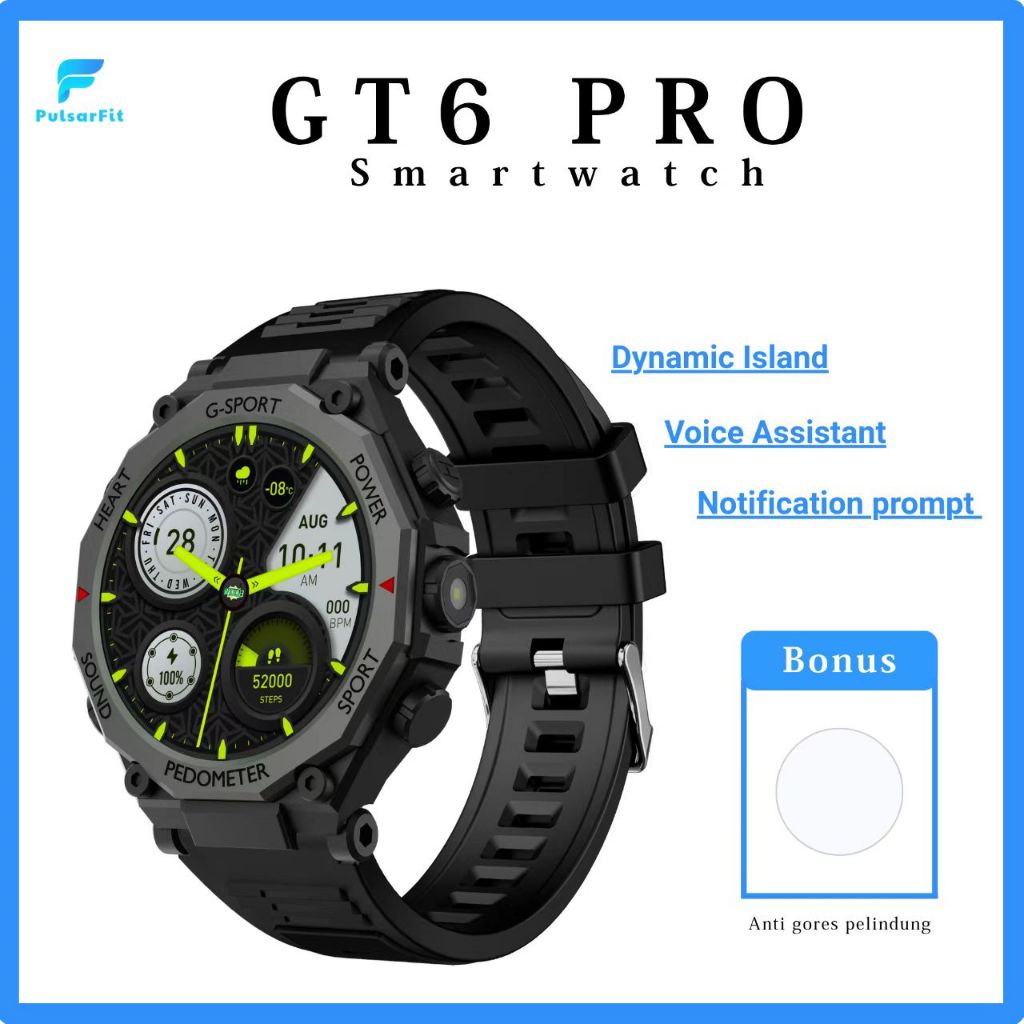 PulsarFit Smartwatch GT6PRO  jam tangan pintar pira /runing  lari running sport/ Bluetooth Olahraga 