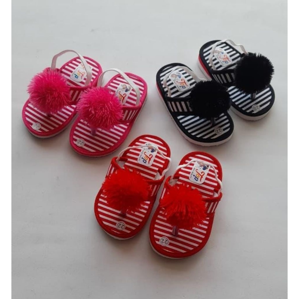 sandal baby anak perempuan motif boneka bulu ubur ubur terbaru