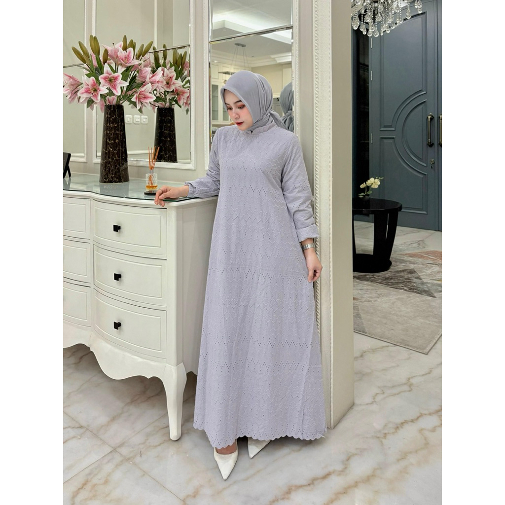 Gamis Malaysia bahan katun Bordir mix  full furing armanisilk Retliting belakang  tangan karet ada t