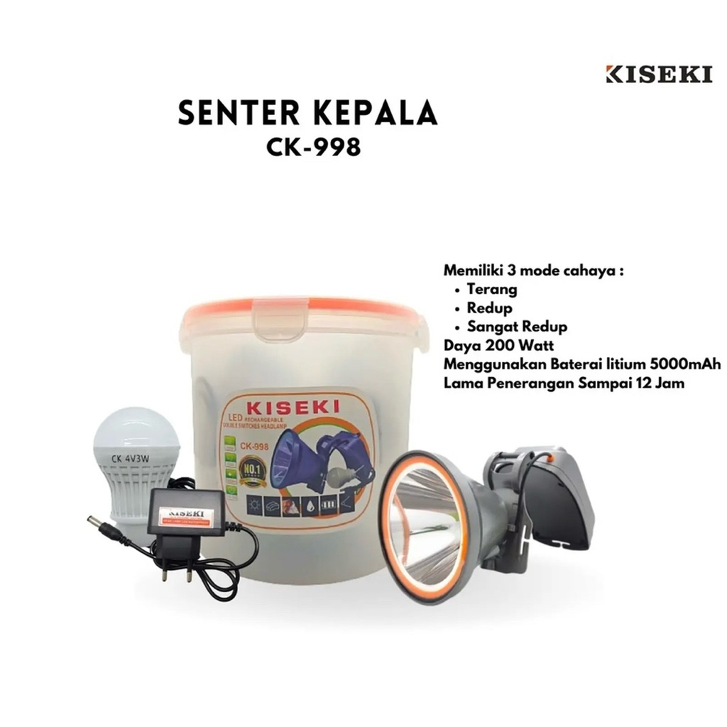 CK-998 Senter Kepala 200 Watt Kiseki CK 998 cahaya putih 3 mode