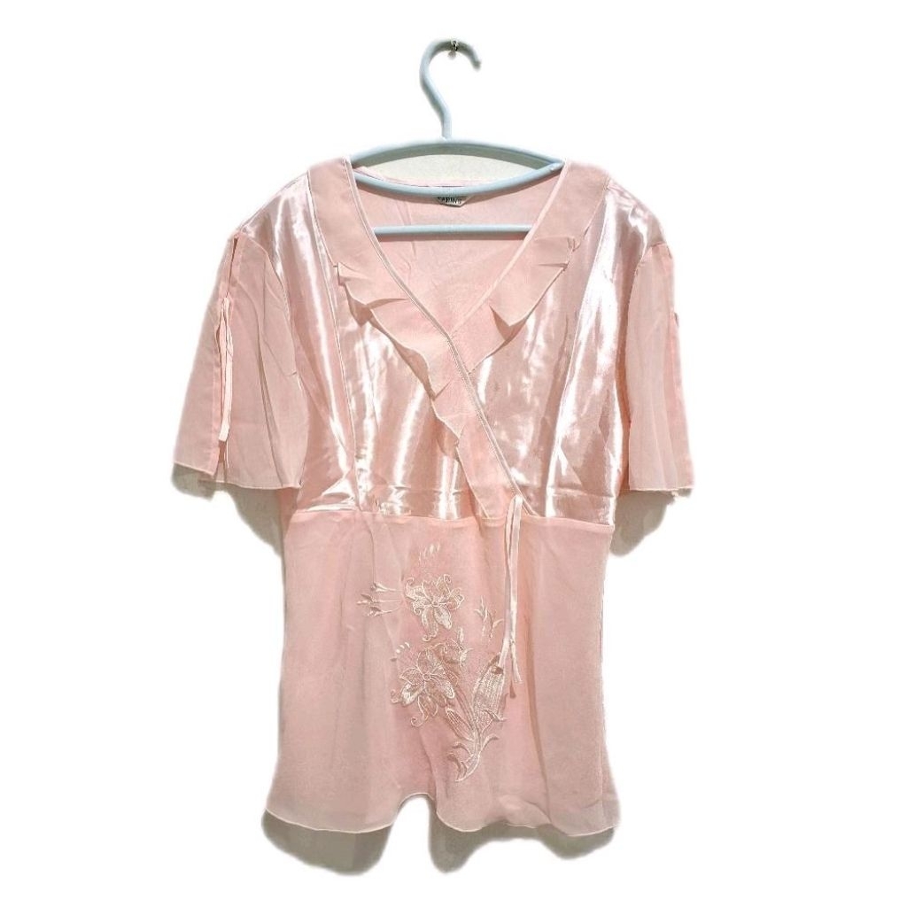 Piyama Baju Tidur Wanita Atasan Lengan Pendek Celana Size L Bahan Satin premium dengan Detail Bordir