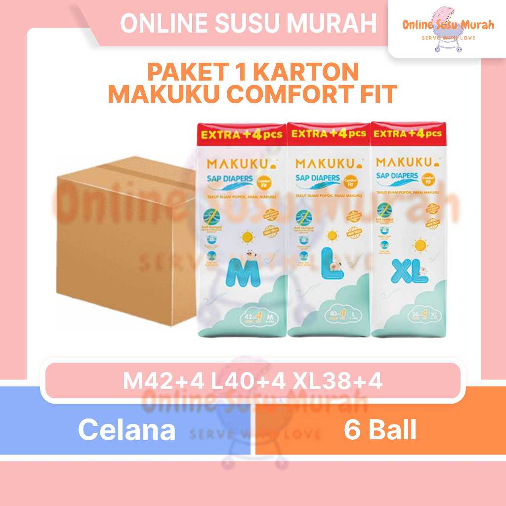 MAKUKU COMFORT FIT 1 KARTON 6 BALL PANTS M42 +4 L40 +4 XL38 +4 POPOK CELANA M 42 L 40 XL 38 +4 PPKS