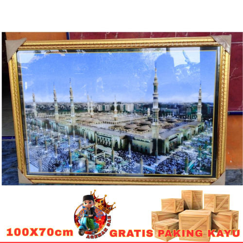 Hiasan dinding Masjid nabawi besar jumbo 100x70cm 3D makkah Pajangan ruang tamu gambar masjid nabawi